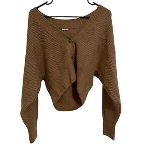 Garage Brown Button Front Cropped Ribbed Cardigan Sweater Medium